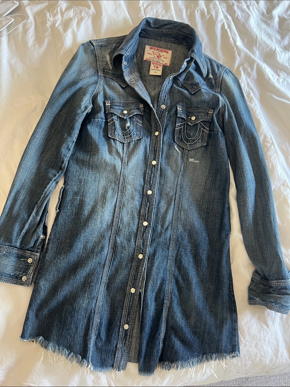 True Religion Indigo Button-Front Denim Shirt Dress